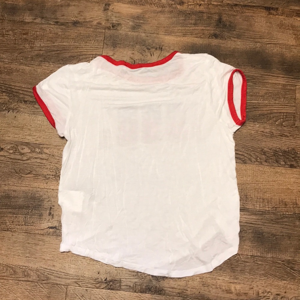 White & Red Ringer Graphic 1990’s Crop T-shirt M - Picture 5 of 5